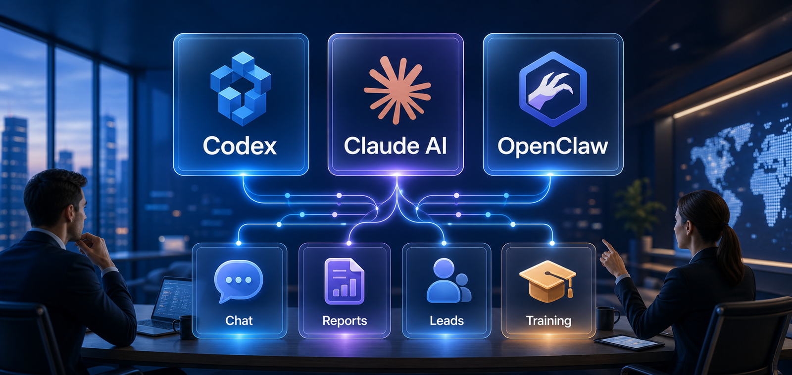 Codex, Claude AI and OpenClaw connected with AI automation workflows
